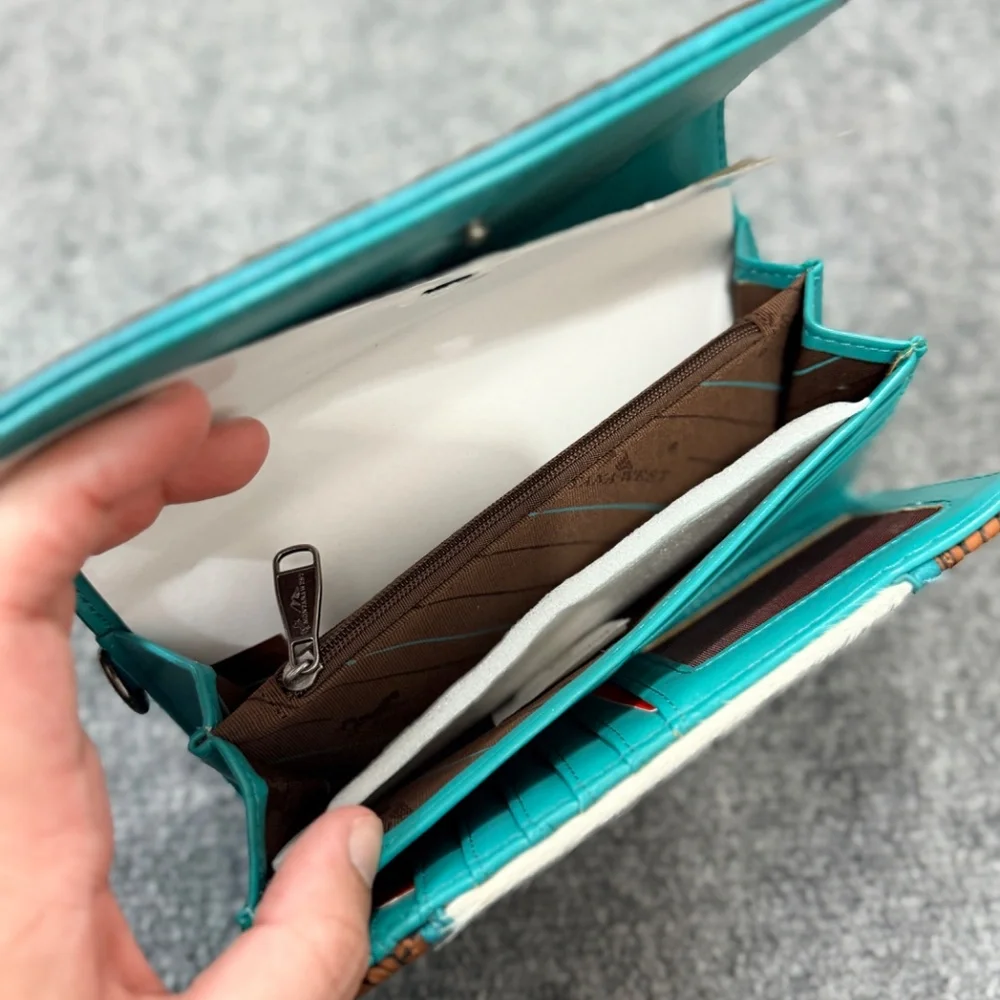 Montana West Hair-On Hide Tooled Wallet – Western Wristlet Brown-Turquoise